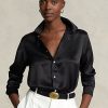 Schwarze Ralph Lauren Seidencharmeuse-Hemden für Damen