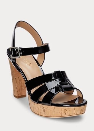 Schwarze Ralph Lauren Soffia Lackledersandalen für Damen