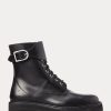 Schwarze Ralph Lauren Stiefel aus Kalbsleder mit Schnalle für Damen