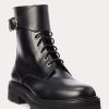 Schwarze Ralph Lauren Stiefel aus Kalbsleder mit Schnalle für Damen