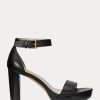 Schwarze Ralph Lauren Sylvia Sandalen aus brüniertem Leder für Damen