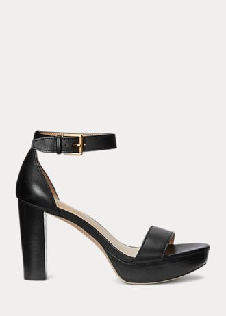 Schwarze Ralph Lauren Sylvia Sandalen aus brüniertem Leder für Damen