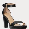 Schwarze Ralph Lauren Sylvia Sandalen aus brüniertem Leder für Damen