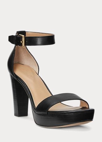 Schwarze Ralph Lauren Sylvia Sandalen aus brüniertem Leder für Damen