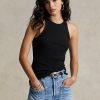 Schwarze Ralph Lauren Tanktops aus gerippter Baumwolle für Damen