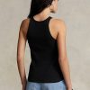 Schwarze Ralph Lauren Tanktops aus gerippter Baumwolle für Damen