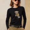 Schwarze Ralph Lauren Utility Bear Langarm-T-Shirts aus Baumwolle für Damen