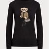 Schwarze Ralph Lauren Utility Bear Langarm-T-Shirts aus Baumwolle für Damen