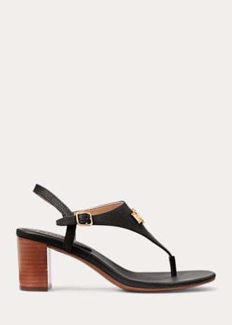Schwarze Ralph Lauren Westcott II Sandalen aus getrommeltem Leder für Damen