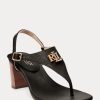 Schwarze Ralph Lauren Westcott II Sandalen aus getrommeltem Leder für Damen