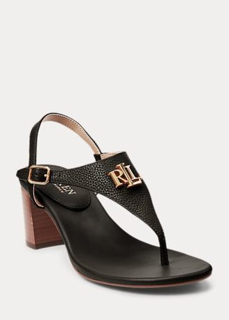 Schwarze Ralph Lauren Westcott II Sandalen aus getrommeltem Leder für Damen