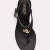 Schwarze Ralph Lauren Westcott II Sandalen aus getrommeltem Leder für Damen