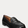 Schwarze Ralph Lauren Wynnie Loafer aus brüniertem Leder für Damen
