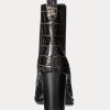 Schwarze Ralph Lauren Ylah-Stiefel aus geprägtem Leder für Damen