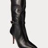 Schwarze Ralph Lauren Zoe Stiefel aus mittelhohem Kalbsleder für Damen