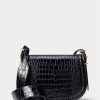 Schwarze Satteltaschen mit Krokoprägung für Damen von Ralph Lauren Polo ID