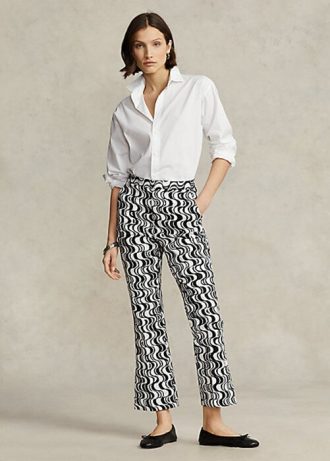 Schwarze Schlaghose aus Satin mit Grafikmotiv von Ralph Lauren für Damen