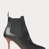 Schwarze Stiefel mit Kitten-Heel-Absatz aus Vachetta-Kalbsleder für Damen von Ralph Lauren