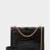 Schwarze Umhängetaschen mit Kroko-Prägung und Umschlagkette für Damen von Ralph Lauren Polo ID