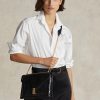 Schwarze Umhängetaschen mit Kroko-Prägung und Umschlagkette für Damen von Ralph Lauren Polo ID
