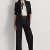 Schwarze, weit geschnittene Hose aus Wollkrepp mit Nadelstreifen für Damen von Ralph Lauren