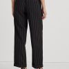 Schwarze, weit geschnittene Hose aus Wollkrepp mit Nadelstreifen für Damen von Ralph Lauren