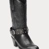 Schwarze Westernstiefel aus Kalbsleder mit Nieten von Ralph Lauren für Damen