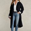 Schwarze Wickelmäntel aus Wollmischung mit steigendem Revers für Damen von Ralph Lauren