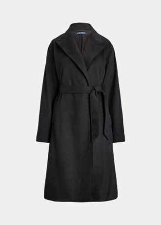 Schwarze Wickelmäntel aus Wollmischung mit steigendem Revers für Damen von Ralph Lauren