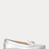 Silber Ralph Lauren Barnsbury Flache Driver-Schuhe aus metallischem Nappaleder für Damen