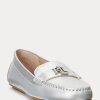 Silber Ralph Lauren Barnsbury Flache Driver-Schuhe aus metallischem Nappaleder für Damen