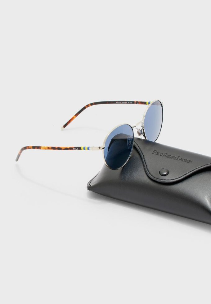 Silberne runde Herrensonnenbrille Ralph Lauren 0PH3133
