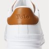 Weiß / Braune Herren Ralph Lauren Heritage Court II Leder-Sneaker