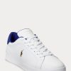 Weiß / Royalblaue Ralph Lauren Heritage Court II Leder-Sneaker für Herren