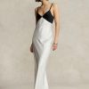 Weiß / Schwarz Damen Ralph Lauren Kontrast Satin Ärmelloses Abendkleid