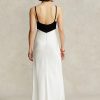 Weiß / Schwarz Damen Ralph Lauren Kontrast Satin Ärmelloses Abendkleid