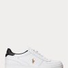Weiß / Schwarz Herren Ralph Lauren Court Leder Low-Top Sneakers