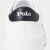 Weiß / Schwarz Herren Ralph Lauren Longwood Logo Leder Sneakers