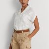 Weiße Damen Ralph Lauren Eyelet Voile Kurzarmblusenoberteile