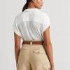 Weiße Damen Ralph Lauren Eyelet Voile Kurzarmblusenoberteile