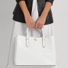 Weiße Damen Ralph Lauren Geprägte Leder Große Marcy Satchel Taschen