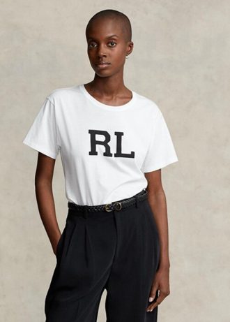 Weiße Damen Ralph Lauren Rl Logo Jersey T Shirts