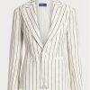 Weiße gestreifte Blazer aus Leinen-Jacquard von Ralph Lauren für Damen