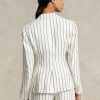 Weiße gestreifte Blazer aus Leinen-Jacquard von Ralph Lauren für Damen