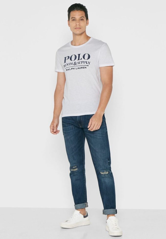 Weiße Herren-T-Shirts mit Rundhalsausschnitt und Slogan von Ralph Lauren