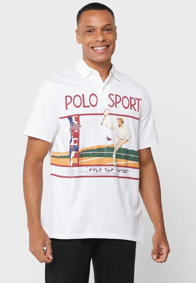 Weiße Poloshirts mit Grafik von Ralph Lauren für Herren