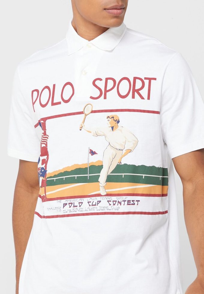 Weiße Poloshirts mit Grafik von Ralph Lauren für Herren