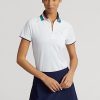 Weiße Poloshirts mit Viertelreißverschluss im Tailored Fit von Ralph Lauren für Damen