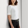 Weiße Ralph Lauren Baumwoll-Tops mit U-Boot-Ausschnitt für Damen