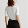 Weiße Ralph Lauren Baumwoll-Tops mit U-Boot-Ausschnitt für Damen